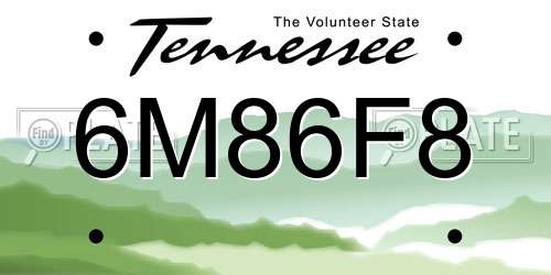 6M86F8 Tennessee License Plate