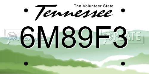 6M89F3 Tennessee License Plate