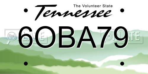 6OBA79 Tennessee License Plate