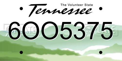 6OO5375 Tennessee License Plate