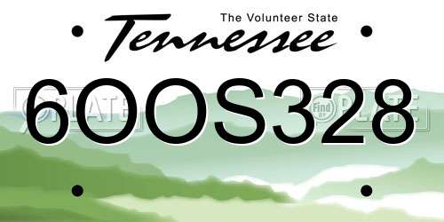 6OOS328 Tennessee License Plate