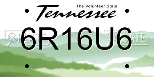 6R16U6 Tennessee License Plate