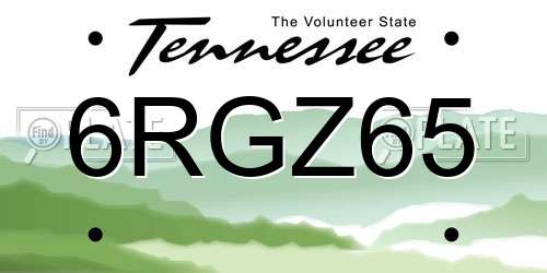 6RGZ65 Tennessee License Plate