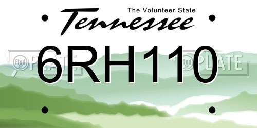 6RH110 Tennessee License Plate