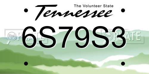 6S79S3 Tennessee License Plate