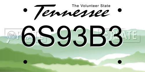 6S93B3 Tennessee License Plate