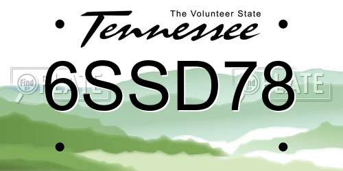 6SSD78 Tennessee License Plate