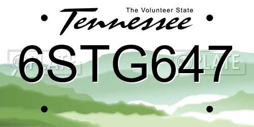 6STG647 Tennessee License Plate