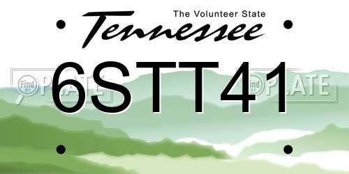 6STT41 Tennessee License Plate