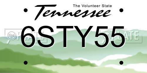 6STY55 Tennessee License Plate