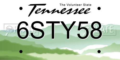 6STY58 Tennessee License Plate