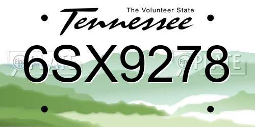 6SX9278 Tennessee License Plate