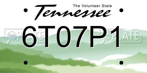 6T07P1 Tennessee License Plate
