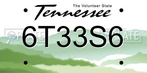 6T33S6 Tennessee License Plate