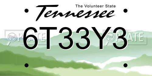 6T33Y3 Tennessee License Plate