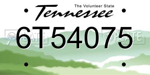 6T54075 Tennessee License Plate