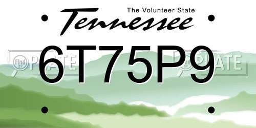 6T75P9 Tennessee License Plate