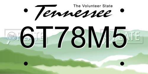 6T78M5 Tennessee License Plate