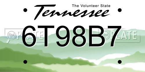 6T98B7 Tennessee License Plate