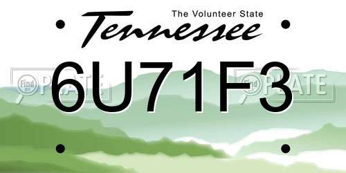 6U71F3 Tennessee License Plate