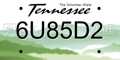 6U85D2 Tennessee License Plate
