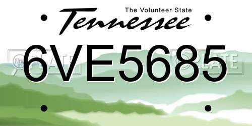 6VE5685 Tennessee License Plate
