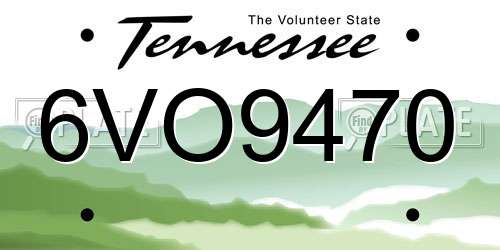 6VO9470 Tennessee License Plate