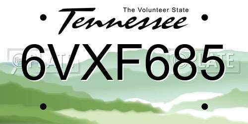 6VXF685 Tennessee License Plate