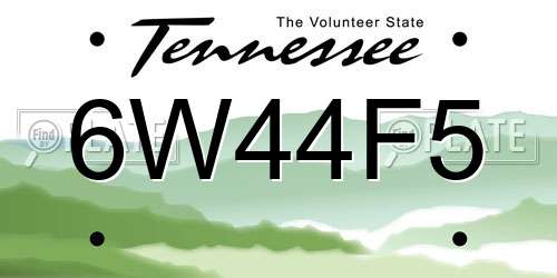 6W44F5 Tennessee License Plate