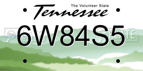 6W84S5 Tennessee License Plate