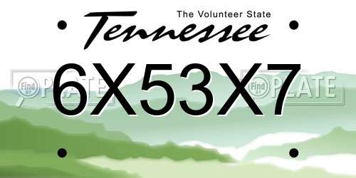 6X53X7 Tennessee License Plate