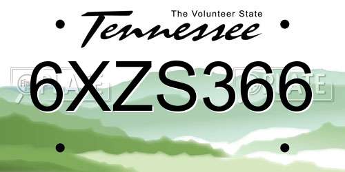 6XZS366 Tennessee License Plate