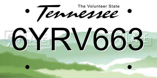 6YRV663 Tennessee License Plate