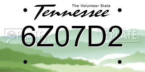 6Z07D2 Tennessee License Plate