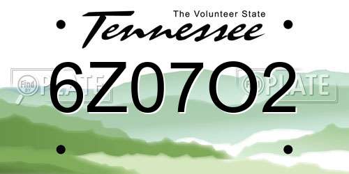 6Z07O2 Tennessee License Plate