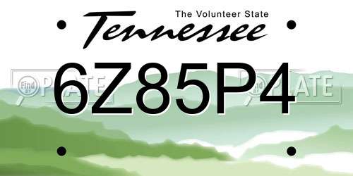 6Z85P4 Tennessee License Plate