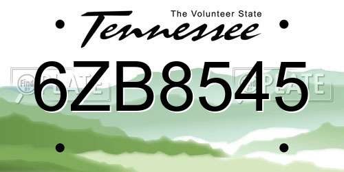 6ZB8545 Tennessee License Plate