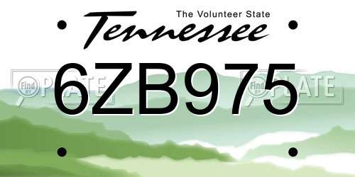 6ZB975 Tennessee License Plate
