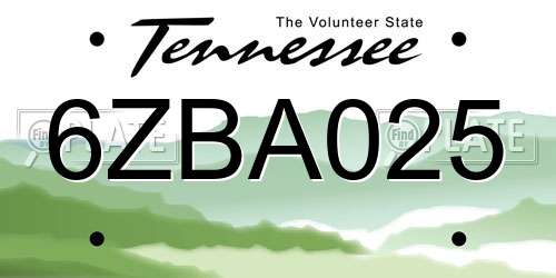 6ZBA025 Tennessee License Plate