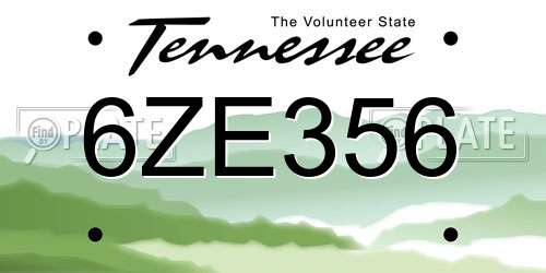 6ZE356 Tennessee License Plate