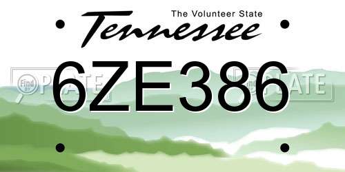 6ZE386 Tennessee License Plate