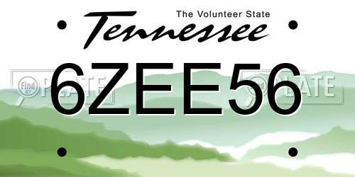 6ZEE56 Tennessee License Plate