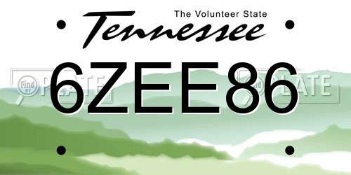 6ZEE86 Tennessee License Plate