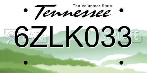 6ZLK033 Tennessee License Plate