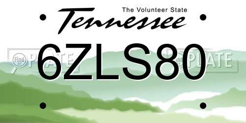 6ZLS80 Tennessee License Plate