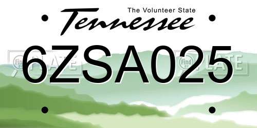 6ZSA025 Tennessee License Plate