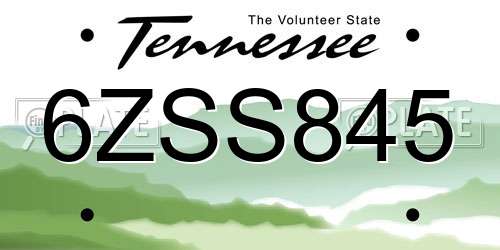 6ZSS845 Tennessee License Plate