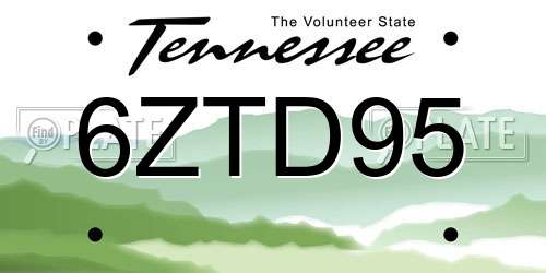 6ZTD95 Tennessee License Plate
