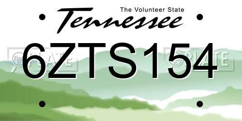 6ZTS154 Tennessee License Plate