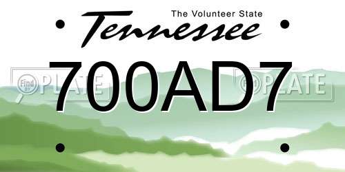 700AD7 Tennessee License Plate
